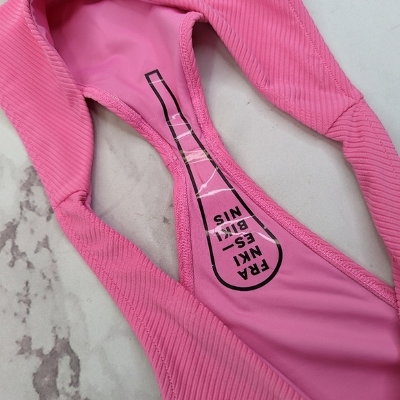 Frankie's Bikinis Bottoms Women XL Swim Bathing Ribbed Enzo Cherub Pink Cheeky - Picture 8 of 12